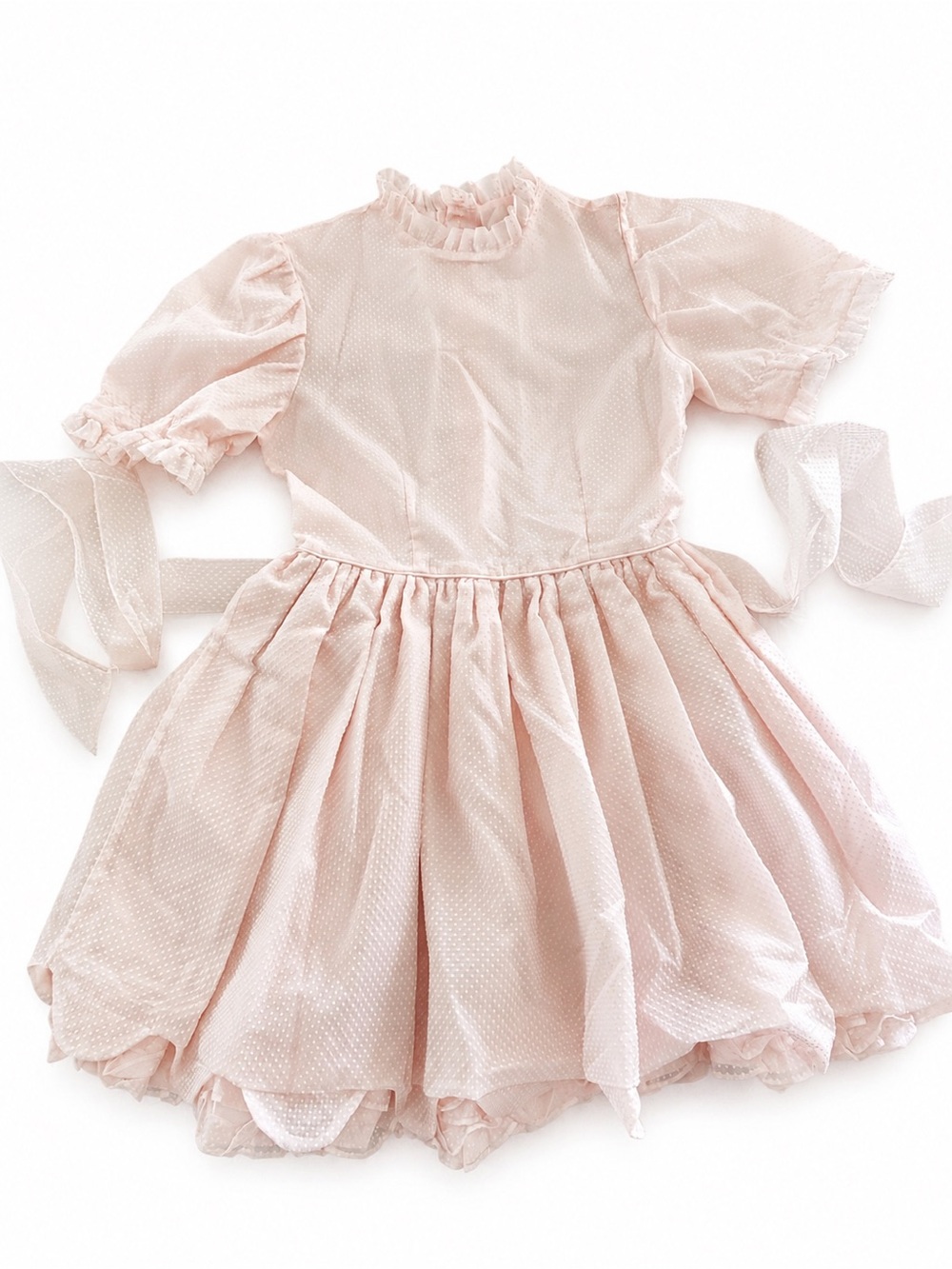 Vintage Martha’s Miniatures Girls' Pink Ruffled Swiss Dot Dress